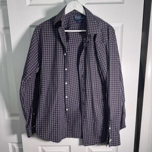 Ralph Lauren Blue Casual Button Down Shirt Checkered Pattern